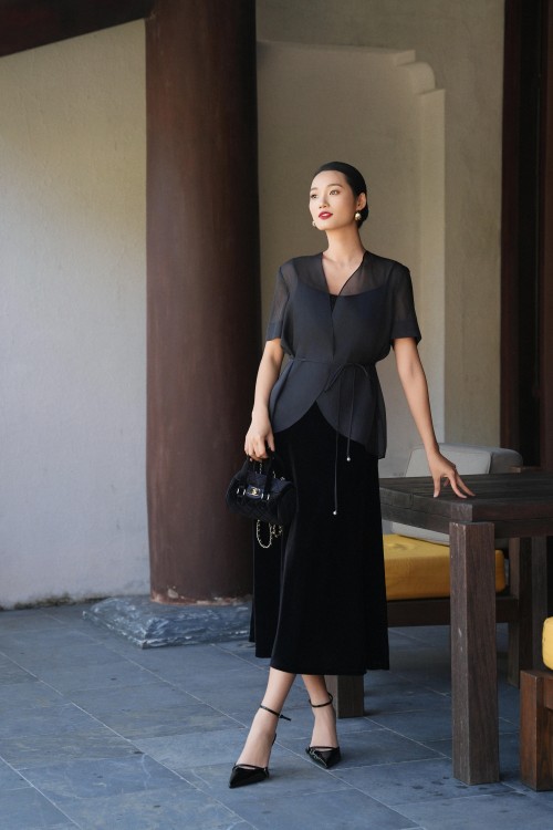 Black Velvet Sleeveless Dress &amp; Vest