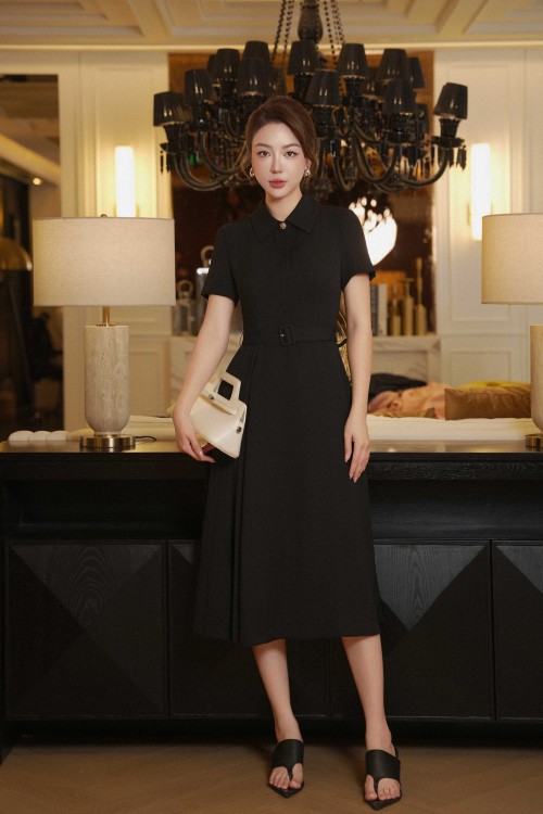 Black Woven Flared Dress