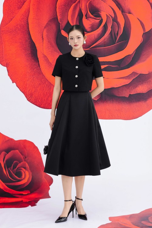 Black Taffeta Flared Skirt