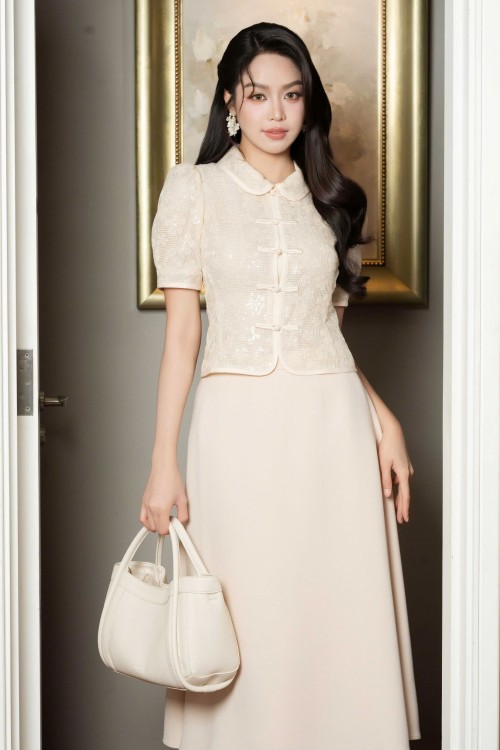 Sixdo Beige Mesh Blouse