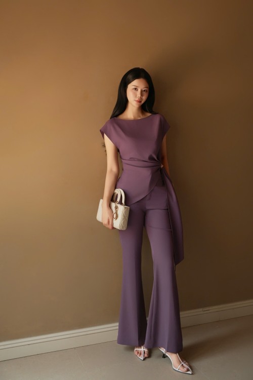 Purple Silk Flared Pants