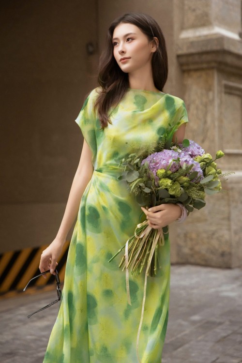 Sixdo Cyan Voile Flared Dress