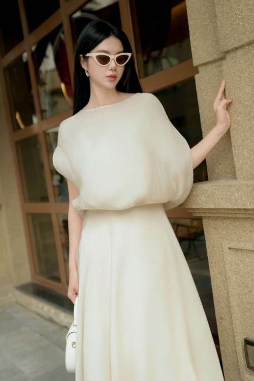 Cream Graphic Organza Blouse