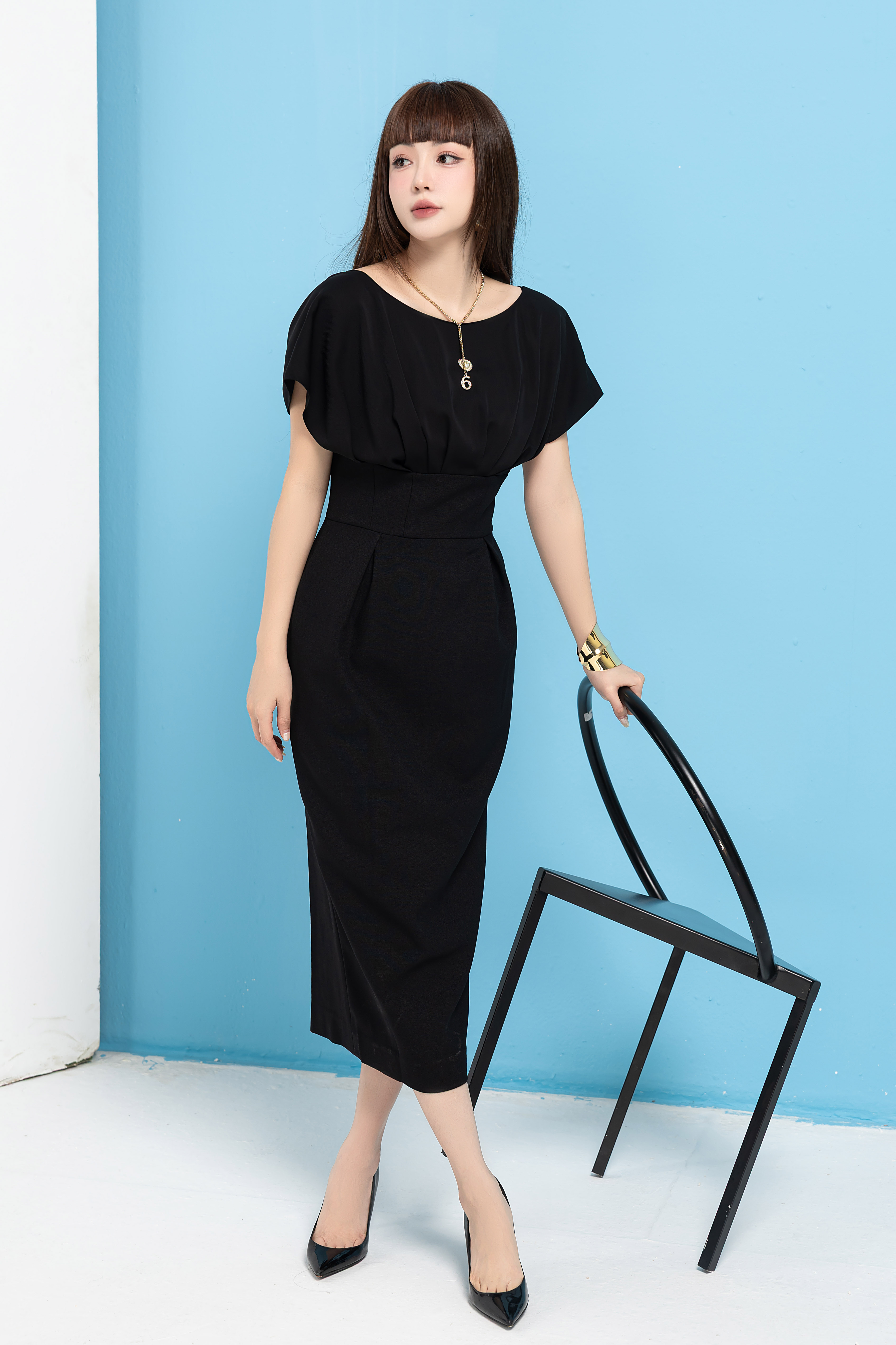black short sleeve pencil dress Bdwinz Women's Basic Bodycon Ruffle Flared Short Sleeve Pencil Midi Dress Black at Amazon Women's Clothing store