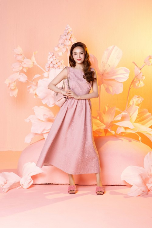 Pink Woven Flared Dress