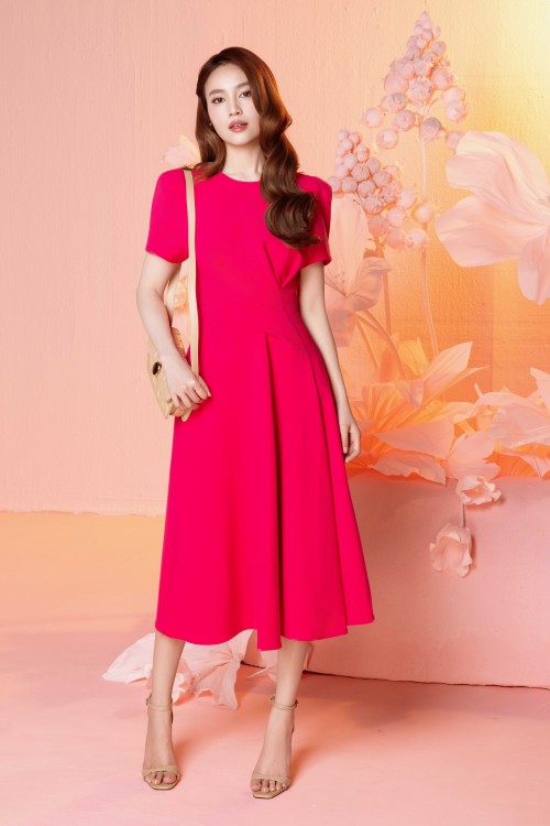 Magenta Woven Flared Dress