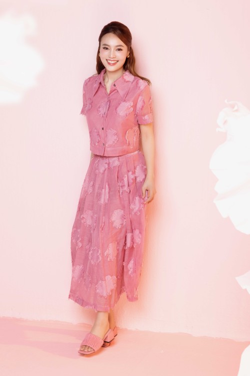 Rosy Pink Organza Flared Skirt