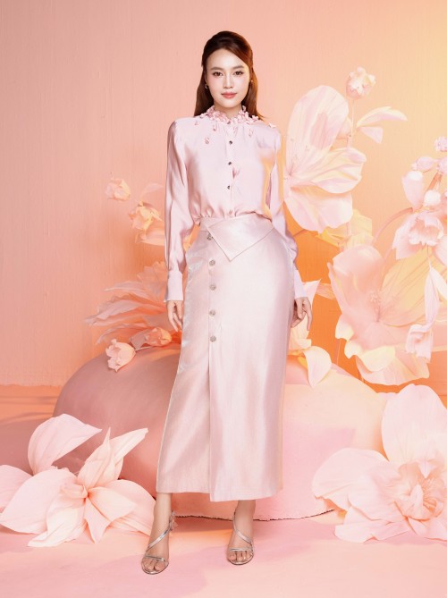 Pink Taffeta Pencil Skirt