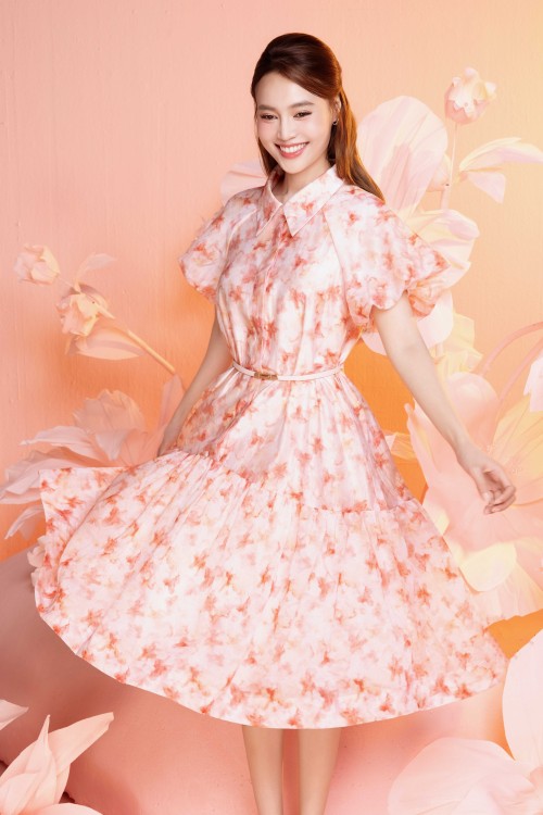 Pink Organza Loose Dress With Belt