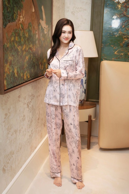 Pink Floral Long Silk Blouse &amp; Pants