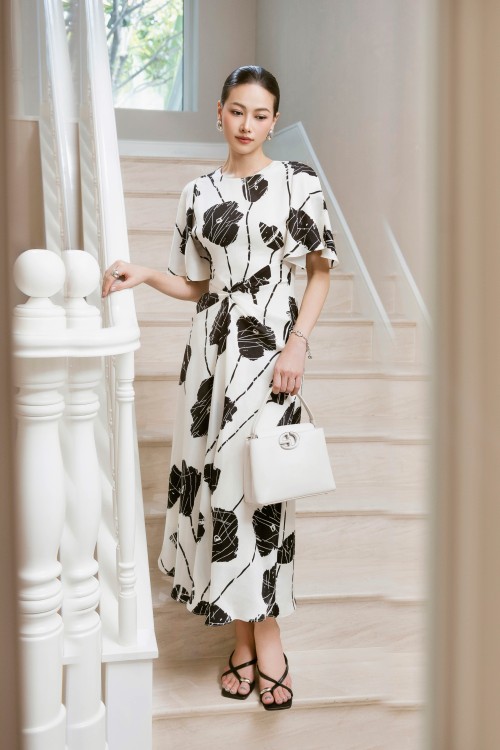 Cream Silk Flared Dress