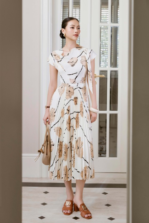 Light Cream Silk Flared Dress