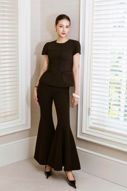 Black Woven Flared Pants
