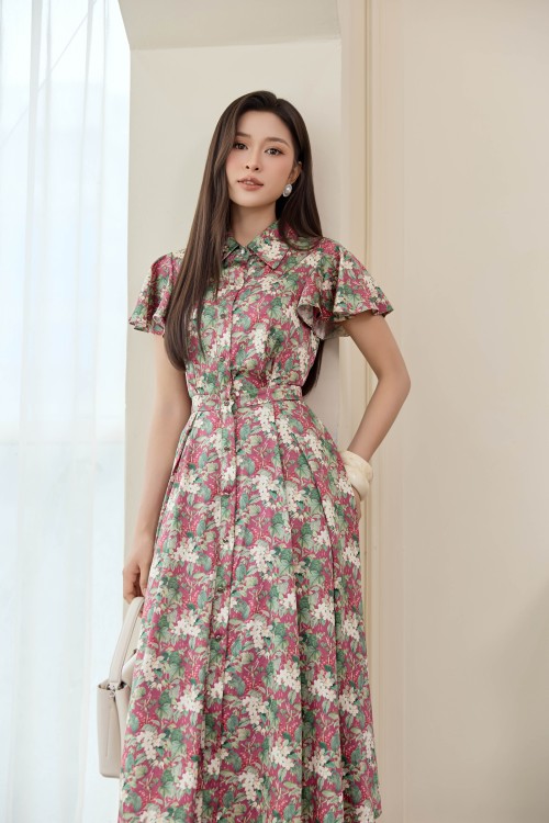 Sixdo Dark Murrey Silk Flared Dress