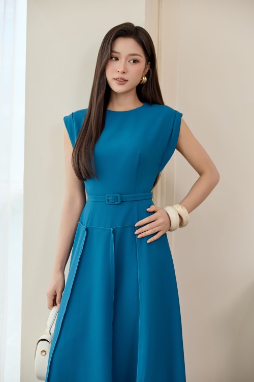 Sixdo Mallard Green Woven Flared Dress