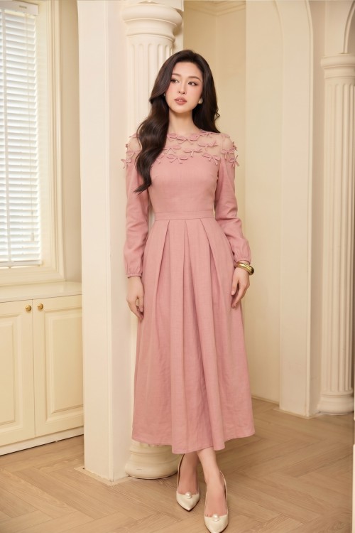 Sixdo Pink Organza Flared Dress
