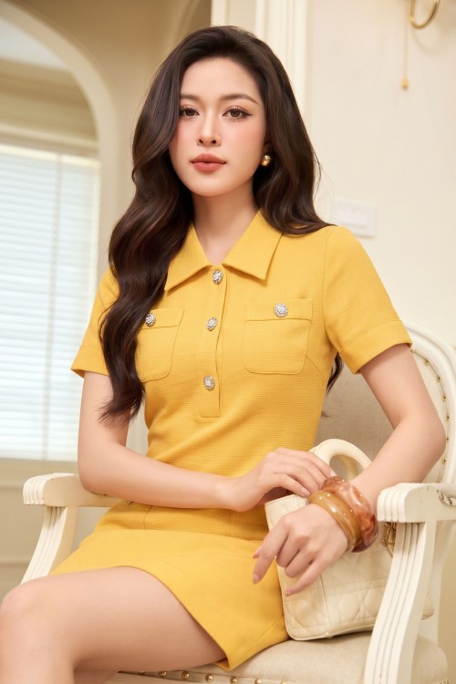 Sixdo Short Slevess Raw Mini Dress