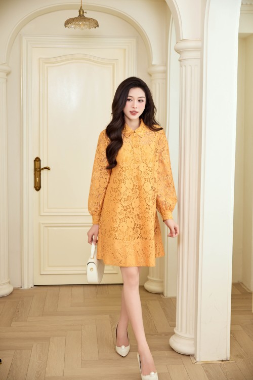 Sixdo Yellow Lace Loose Dress