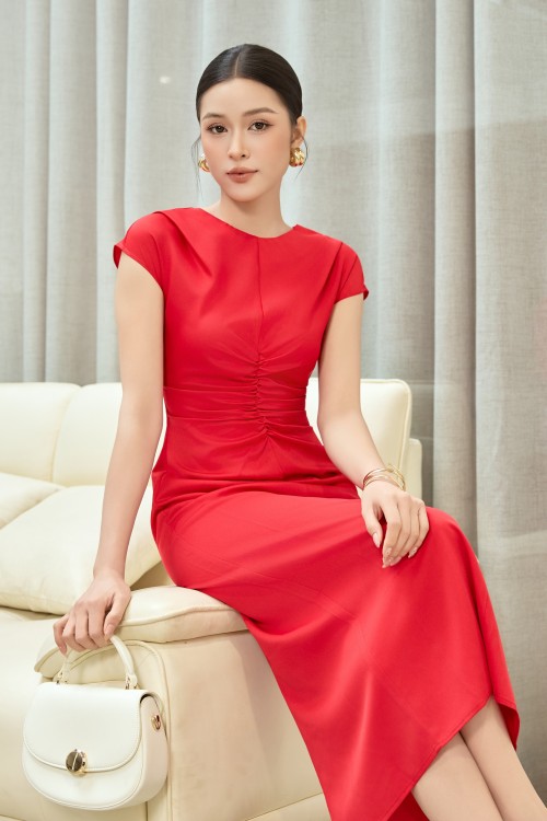 Sixdo Red Silk Pencil Dress