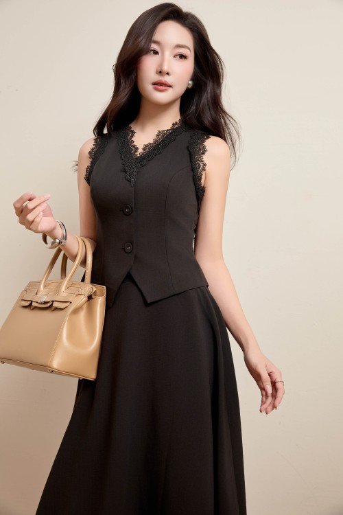 Sixdo Black Woven Waistcoat