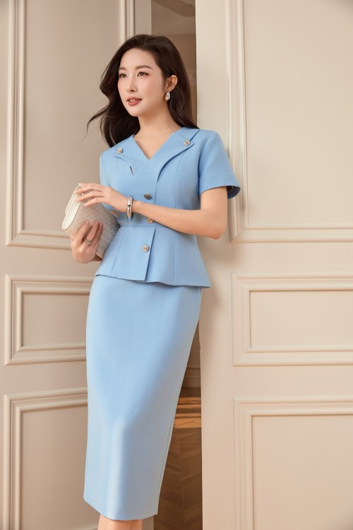 Sixdo Blue Woven Pencil Dress