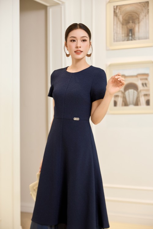 Sixdo Dark Navy Woven Flared Dress