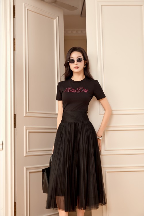 Sixdo Black Mesh Flared Skirt