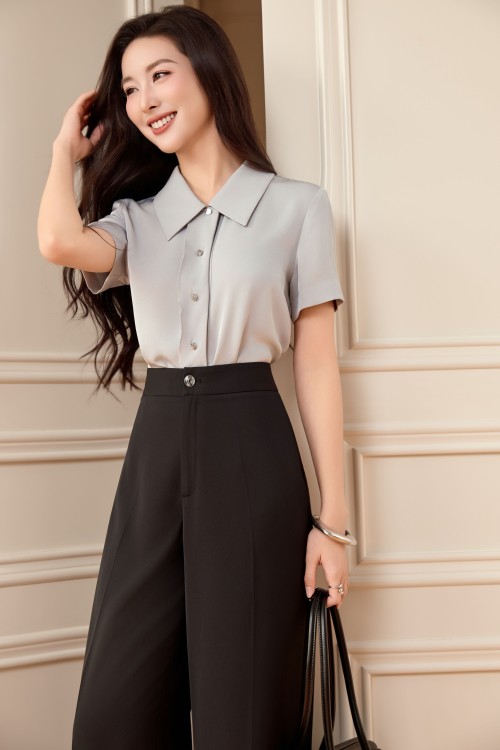 Sixdo Light Blue-Grey Silk Shirt