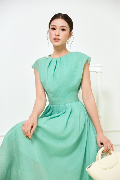 Sixdo Turquoise Organza Flared Dress
