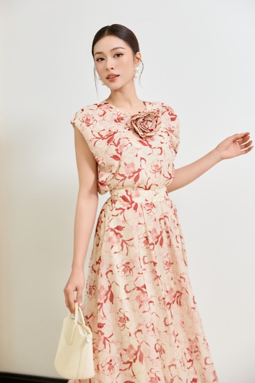 Sixdo Cream Organza Flared Skirt