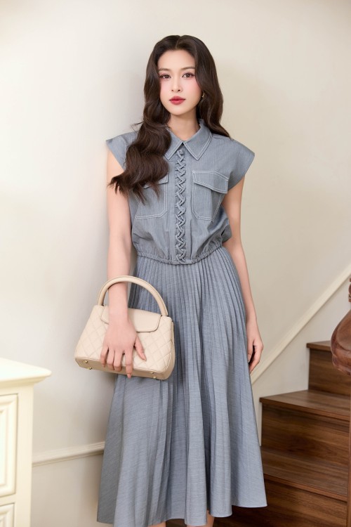 Sixdo Grey Denim Flared Skirt