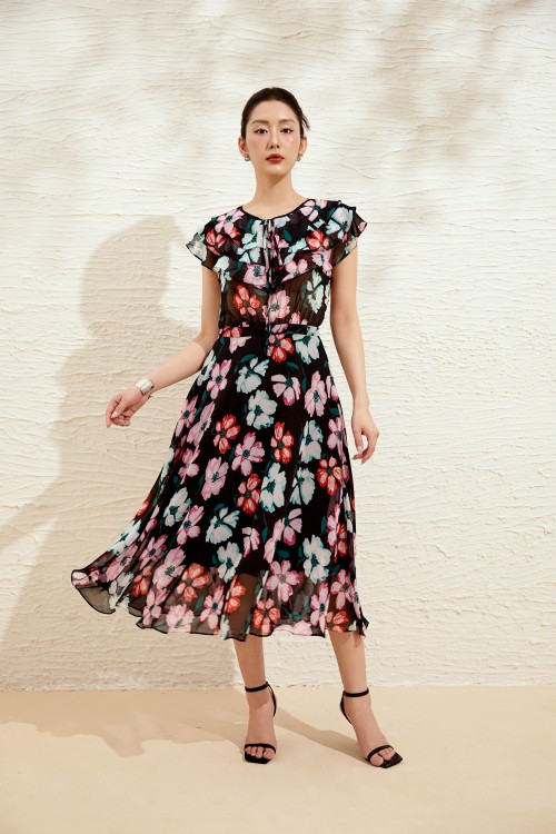 Chiffon Flared Dress