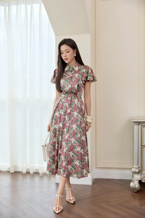 Dark Murrey Silk Flared Dress