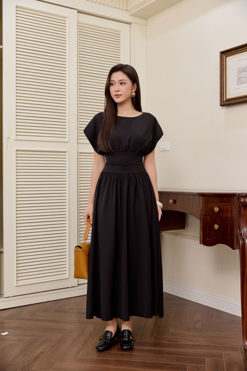 Black Woven Flared Dress