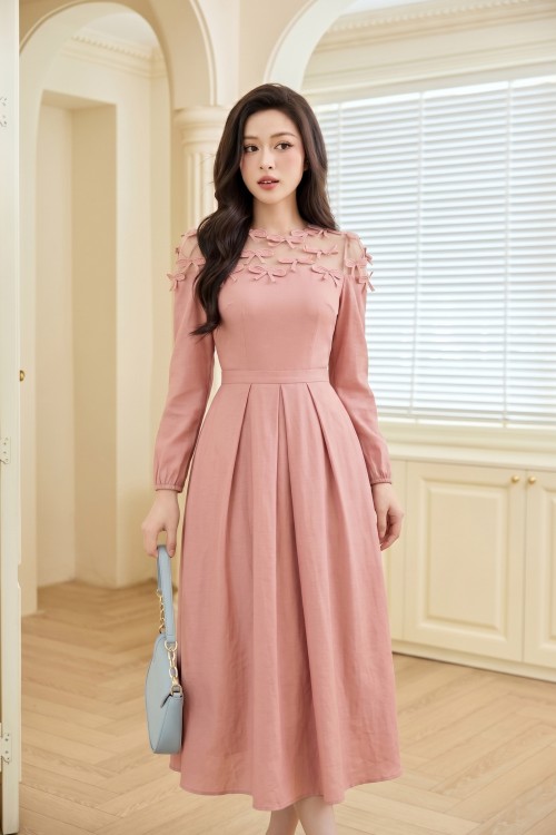 Pink Organza Flared Dress
