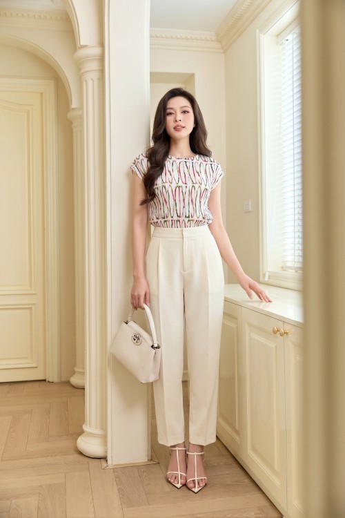 Cream Woven Baggy Pants