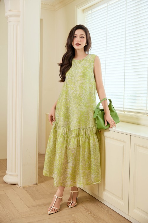 Green Nuggets Organza Loose Dress