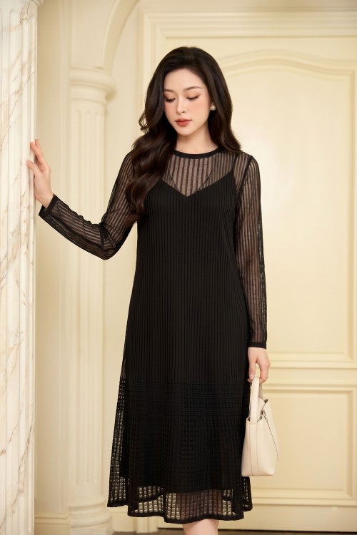 Black Knit Flared Dress