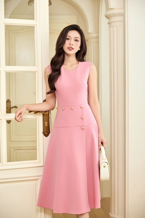 Peach Pink Woven Flared Dress