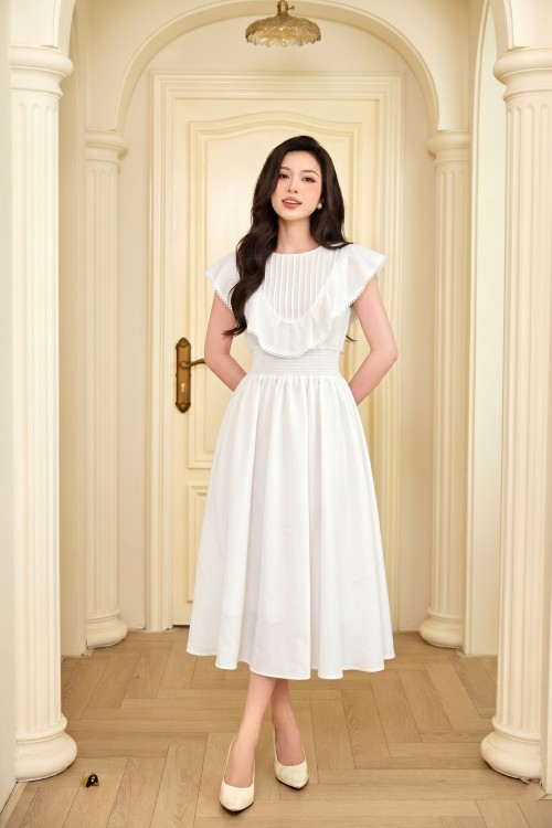 White Woven Flared Dress