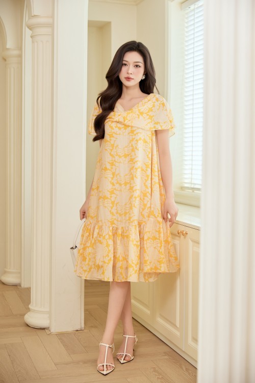 Delicate Yellow Organza Loose Dress