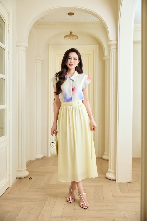 Cream Organza Flared Skirt