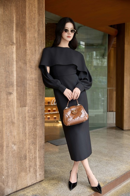 Black Woven Pencil Dress