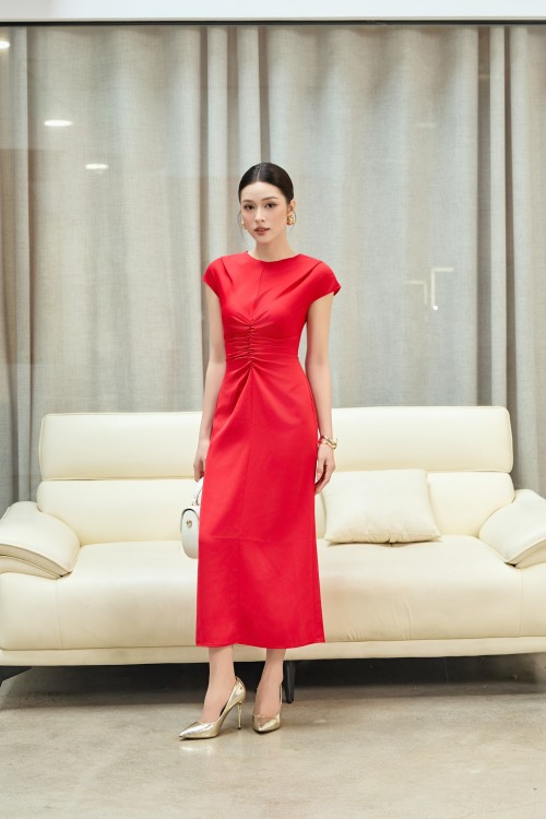 Red Silk Pencil Dress