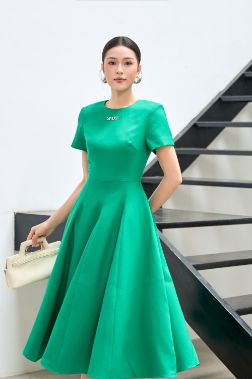 Green Woven Flared Dress