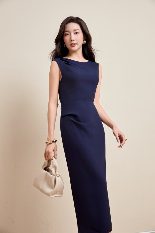 Navy Silk Pencil Dress