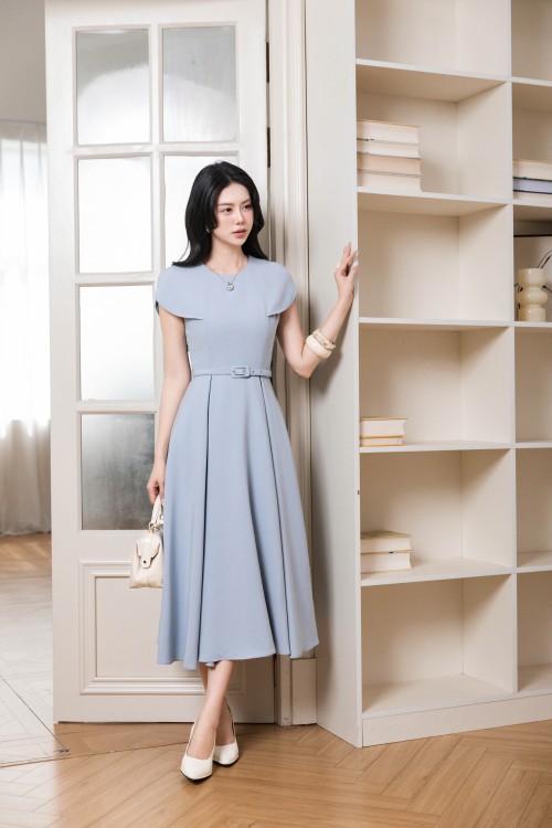 Blue Woven Flared Dress