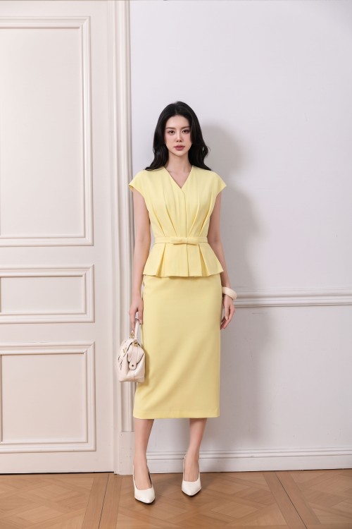Yellow Woven Pencil Dress