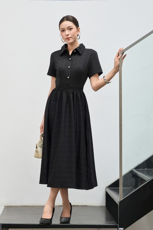 Black Woven Flared Dress