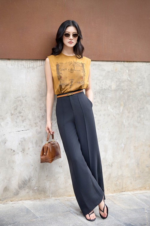 Black Woven Loose Pants